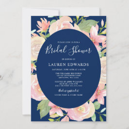 Elegant Navy Blue Blush Floral Lijst Vrijgezellenf Kaart