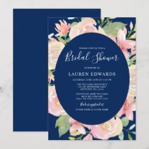 Elegant Navy Blue Blush Floral Lijst Vrijgezellenf