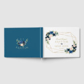 Elegant Navy Blue Blush Flowers Gold Boy Baptisme Gastenboek (Volledig)