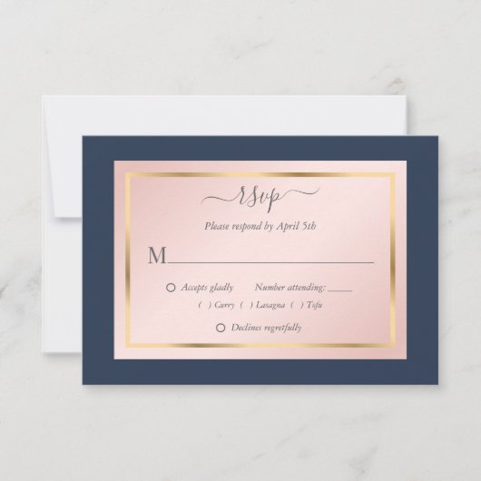 Elegant Navy Blue Blush Gold Wedding RSVP Kaarten (Voorkant)