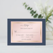 Elegant Navy Blue Blush Gold Wedding RSVP Kaarten (Staand voorkant)