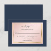 Elegant Navy Blue Blush Gold Wedding RSVP Kaarten (Voorkant / Achterkant)