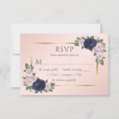 Elegant Navy Blue Blush Gold Wedding RSVP-kaarten RSVP Kaartje (Voorkant)