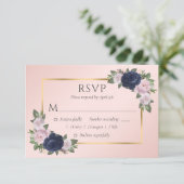 Elegant Navy Blue Blush Gold Wedding RSVP-kaarten RSVP Kaartje (Staand voorkant)