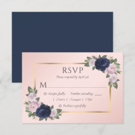 Elegant Navy Blue Blush Gold Wedding RSVP-kaarten RSVP Kaartje
