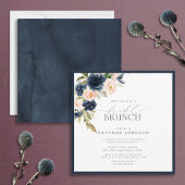 Elegant Navy Blue Blush Pink Bridal Brunch Kaart