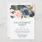 Elegant Navy Blue & Blush Pink Engagement Party Kaart (Voorkant)