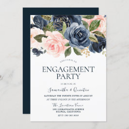 Elegant Navy Blue & Blush Pink Engagement Party Kaart