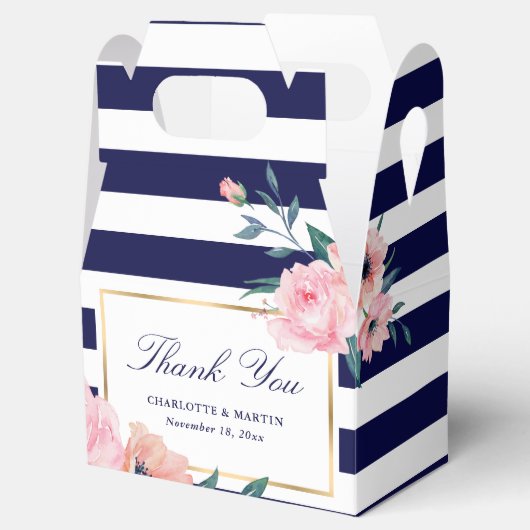 Elegant Navy Blue Blush Pink Floral Wedding Bedankdoosjes (Geopend)