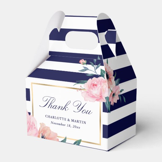 Elegant Navy Blue Blush Pink Floral Wedding Bedankdoosjes (Voorkant Zijde)
