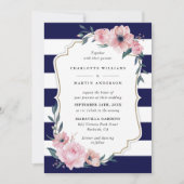 Elegant Navy Blue Blush Pink Floral Wedding Kaart (Voorkant)