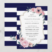 Elegant Navy Blue Blush Pink Floral Wedding Kaart (Voorkant / Achterkant)
