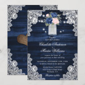 Elegant Navy Blue Blush Pink Floral Wedding Kaart (Voorkant / Achterkant)