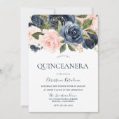 Elegant Navy Blue & Blush Pink Quinceanera Kaart (Voorkant)