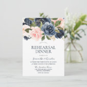 Elegant Navy Blue & Blush Pink Rehearsal Dinner Kaart (Staand voorkant)