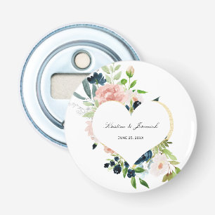 Elegant Navy Blue Blush Pink Rose Floral Wedding Button Flesopener