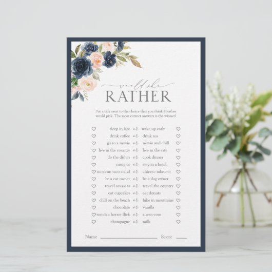 Elegant Navy Blue Blush Pink Vrijgezellenfeest Gam (Staand voorkant)