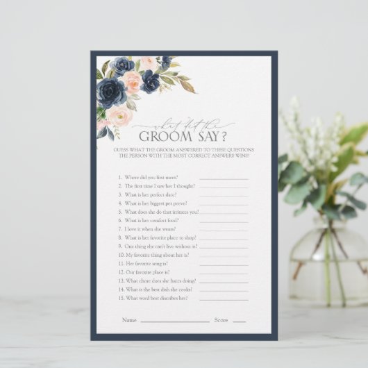 Elegant Navy Blue Blush Pink Vrijgezellenfeest Gam (Staand voorkant)