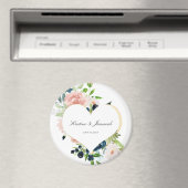 Elegant Navy Blue Blush Roos Floral Heart Wedding Magneet (Insitu (Vaatwasser))