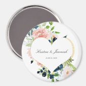 Elegant Navy Blue Blush Roos Floral Heart Wedding Magneet (Voorkant / Achterkant)