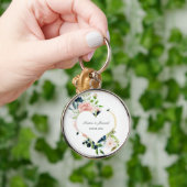 Elegant Navy Blue Blush Roos Floral Heart Wedding Sleutelhanger (Hand)