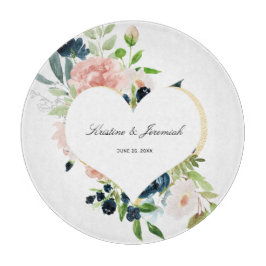 Elegant Navy Blue Blush Roos Floral Heart Wedding Snijplank