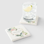 Elegant Navy Blue Blush Roos Floral Heart Wedding Stenen Onderzetter (Zijkant)