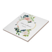 Elegant Navy Blue Blush Roos Floral Heart Wedding Tegeltje (Zijkant)