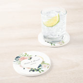 Elegant Navy Blue Blush Roos Floral Heart Wedding Zandsteen Onderzetter (Zijkant)