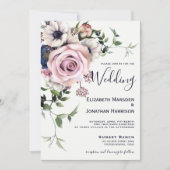 Elegant Navy Blue Blush Roos  Floral Kaart (Voorkant)