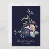 Elegant Navy Blue Blush Roos  Floral Kaart (Achterkant)