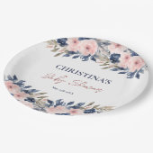 Elegant Navy Blue Blush Roze Bloemen Baby shower Papieren Bordje (Gekanteld)