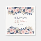 Elegant Navy Blue Blush Roze Bloemen Baby shower Servet (Voorkant)