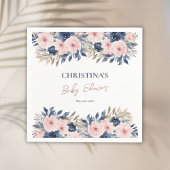 Elegant Navy Blue Blush Roze Bloemen Baby shower Servet