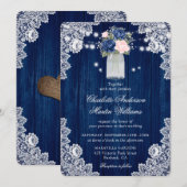 Elegant Navy Blue Blush Rustic Floral Wedding Kaart (Voorkant / Achterkant)