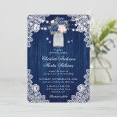 Elegant Navy Blue Blush Rustic Floral Wedding Kaart (Staand voorkant)
