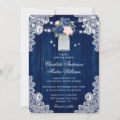 Elegant Navy Blue Blush Rustic Floral Wedding Kaart (Voorkant)