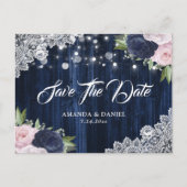 Elegant Navy Blue Blush Save the Date Briefkaart (Voorkant)