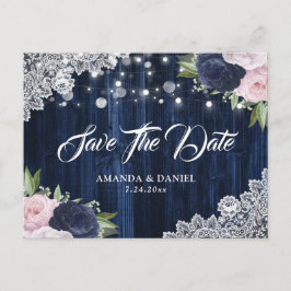 Elegant Navy Blue Blush Save the Date Briefkaart