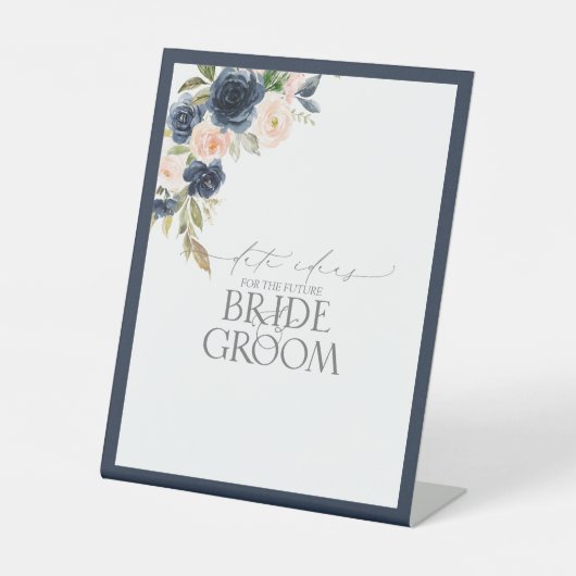 Elegant Navy Blue Blush Waterverf Date Ideeën Reclamebord Met Voetstuk (Voorkant)