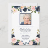 Elegant Navy Blue Blush Waterverf Floral Funeral Kaart (Voorkant)