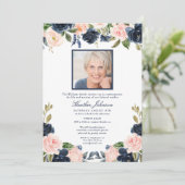 Elegant Navy Blue Blush Waterverf Floral Funeral Kaart (Staand voorkant)