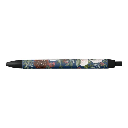 Elegant Navy Blue Blush Waterverf Floral Wedding Zwarte Inkt Pen (Voorkant)