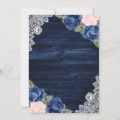 Elegant Navy Blue Blush Wood Lace Floral Wedding Save The Date (Achterkant)