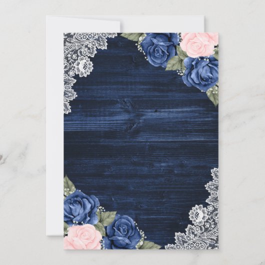 Elegant Navy Blue Blush Wood Lace Floral Wedding Save The Date (Achterkant)