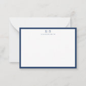 Elegant Navy Blue Border Monogram Notitiekaartje (Voorkant)