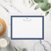 Elegant Navy Blue Border Monogram Notitiekaartje