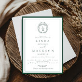 Elegant Navy Blue botanical crest monogram wedding Kaart