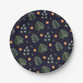 Elegant Navy Blue Botanical Floral Leaf  Papieren Bordje (Voorkant)
