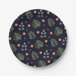 Elegant Navy Blue Botanical Floral Leaf  Papieren Bordje